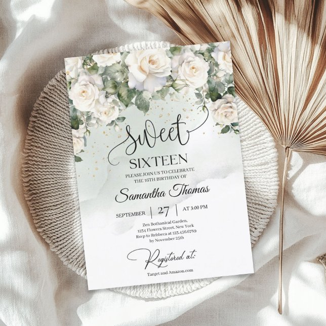 Bohemische Rosen und Eukalyptusgold Einladung (Bohemian white roses and eucalyptus greenery gold invitation)