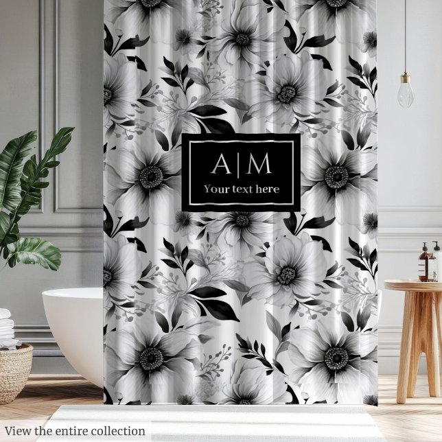 Bohemische Schwarz-Weiß-Blume Duschvorhang (Bohemian black and white flowers shower curtain)