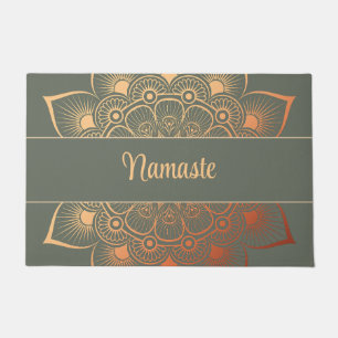 Bohemische Seite Grün und Peach Mandala Benutzerde Fußmatte