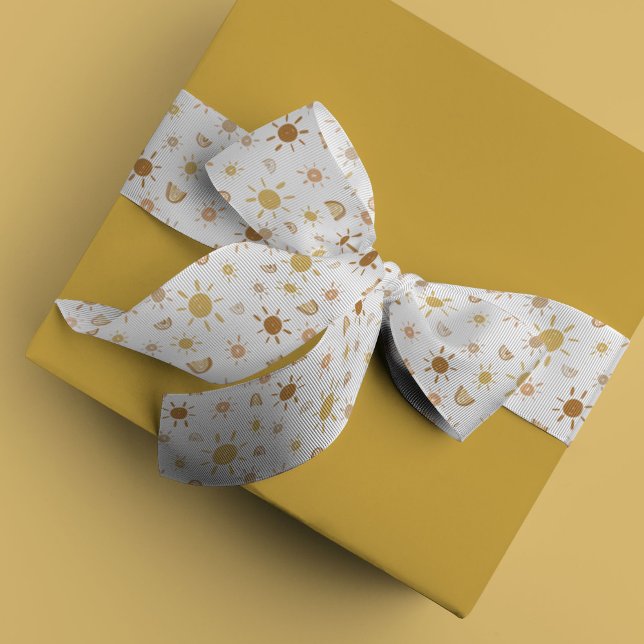 Bohemische Sonnenschirme und Regenbogen in Gelb Ripsband (Yellow watercolor sunshines and rainbows ribbon.)