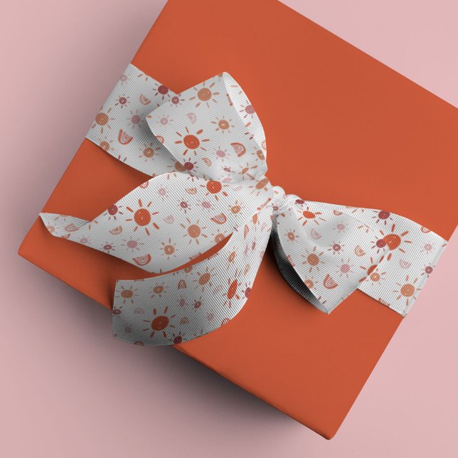 Bohemische Sonnenschirme und Regenbogen in Rot Ripsband (Red watercolor sunshines and rainbows ribbon)