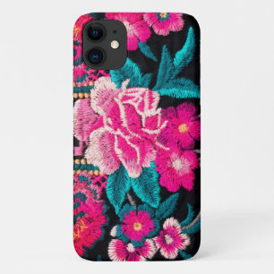 Bohemische Stickerei Blume schwarz pink Case-Mate iPhone Hülle