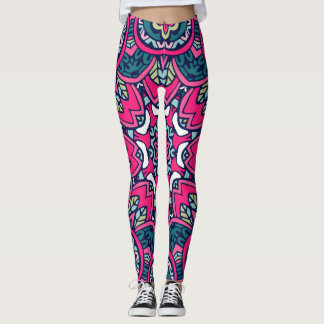 Bohemische Stilelemente wie Grün, Rosa und Blau Leggings
