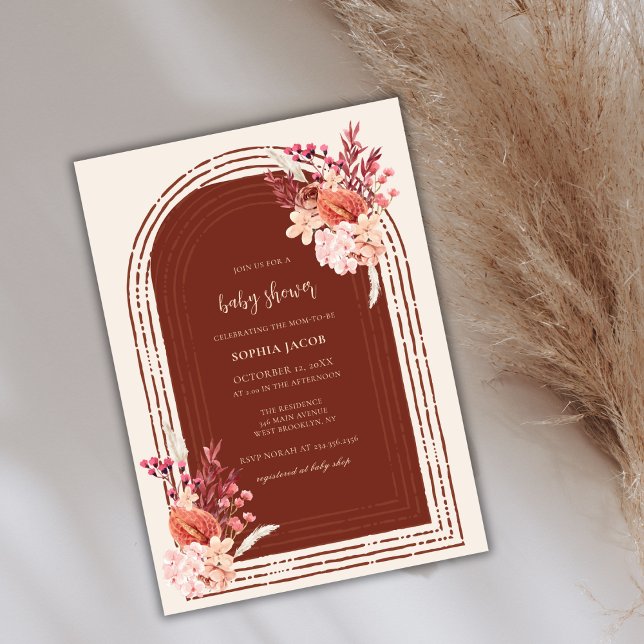 Bohemische Terracotta Blumenmuster Arch Babydusche Einladung (Bohemian Terracotta Floral Arch Baby Shower Invitation)