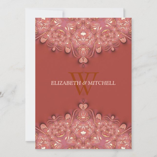 Bohemische Terracotta Spitzen Hochzeit Einladung (Vorderseite)