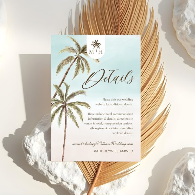 Bohemische tropische Palmen Hochzeiten Gastdetails Begleitkarte (Bohemian Tropical Palm Trees Wedding Guest Details Enclosure Card)