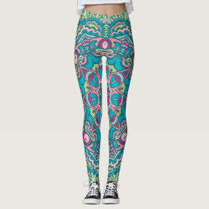 Bohemische türkisfarbene und rosafarbene Einrichtu Leggings