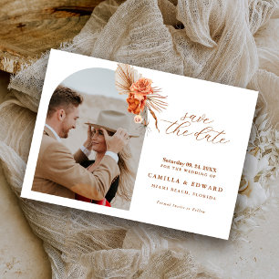 Bohemische verbrannt-orangefarbene florale rustika save the date