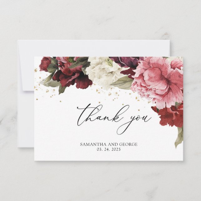 Bohemische Vintage Rose Blume Ponys romantisch Dankeskarte (Vorderseite)