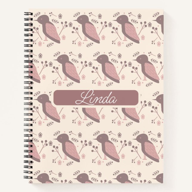 Bohemische Vögel Mute Pink Name Journal Notizbuch (Vorderseite)