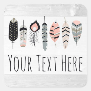 Bohemische Vogelfedern im Rosa-Tribal-Chic Quadratischer Aufkleber