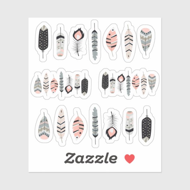 Bohemische Vogelfedern in rosa Blush-Planer Aufkleber (Blatt)