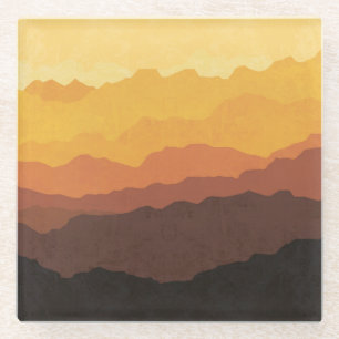 Bohemische Wandkunst, pastellfarbener Berg. Glasuntersetzer