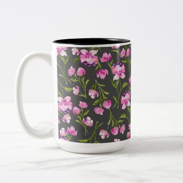 Bohemische Wasserfarben Florals - Rosa und Grau Zweifarbige Tasse (Links)