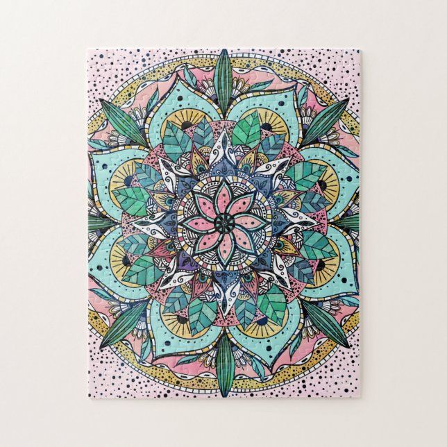 Bohemische Wasserfarbenflorale Mandala Puzzle (Vertikal)