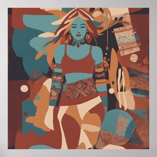 Bohemische weibliche Illustration Poster (Vorne)