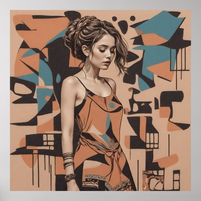 Bohemische weibliche Illustration Poster (Vorne)