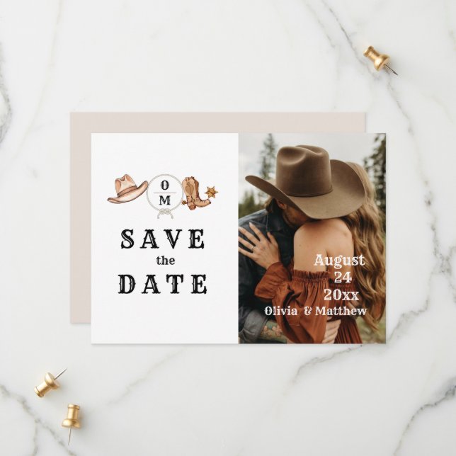 Bohemische Western-Hochzeit Save The Date (Vorderseite/Rückseite Beispiel)