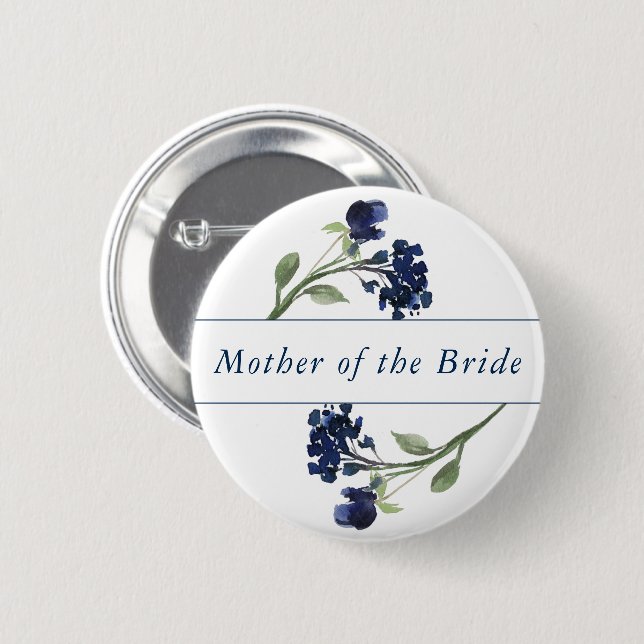 Bohemische Wildblume | Blue Floral Wedding Party Button (Vorne & Hinten)