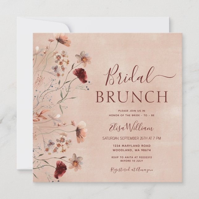 Bohemische Wildblume Bridal Brunch Einladung (Vorderseite)