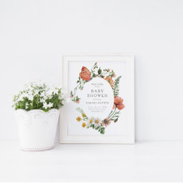 Bohemische Wildblume Butterfly Baby Dusche Willkom Poster