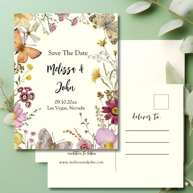 Bohemische Wildblume Save the Date floral Postkarte (Von Creator hochgeladen)