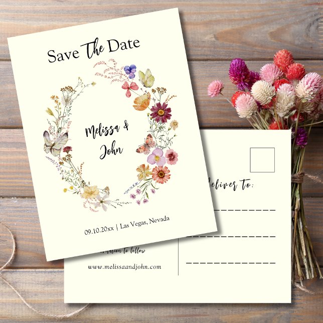 Bohemische Wildblume Save the Date floral Postkarte (Von Creator hochgeladen)