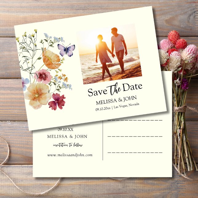 Bohemische Wildblume Save the Date floral Postkarte (Von Creator hochgeladen)