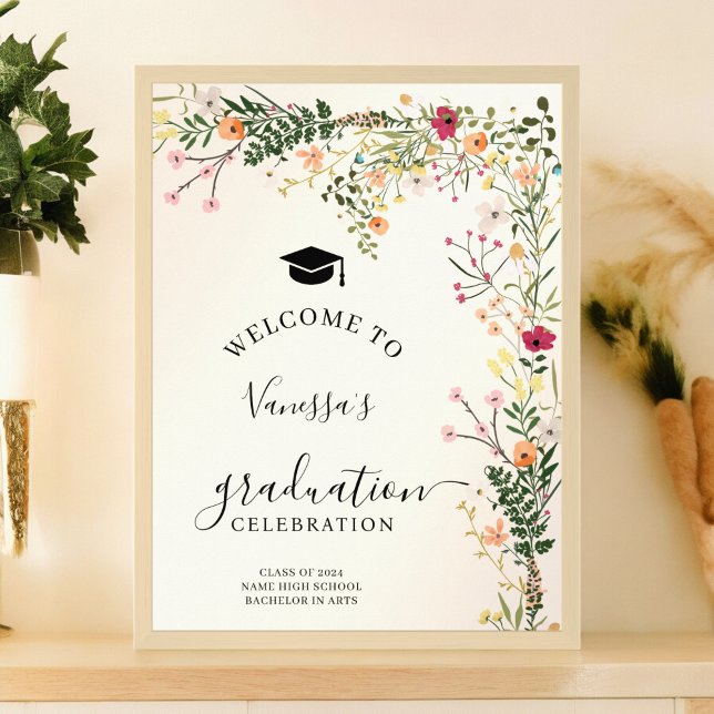 Bohemische Wildblumen auf der Wiese willkommen Abs Poster (Bohemian meadow wildflowers welcome graduation poster)