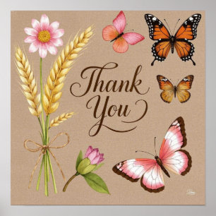 Bohemische Wildblumen, Schmetterlinge, Weizenhalme Poster