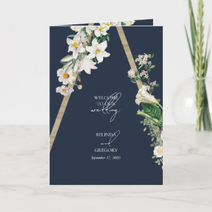 Bohemische Wood Floral Blue Hochzeitsorden Programm