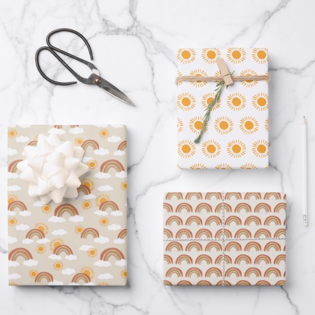 Bohemische Wüstenrost- und Sonnenmuster Geschenkpapier Set (Vorderseite)