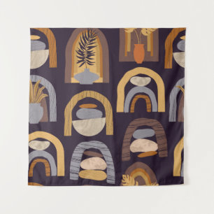 Bohemischer Abstrakt: Minimalistischer Vintage-Cha Wandteppich