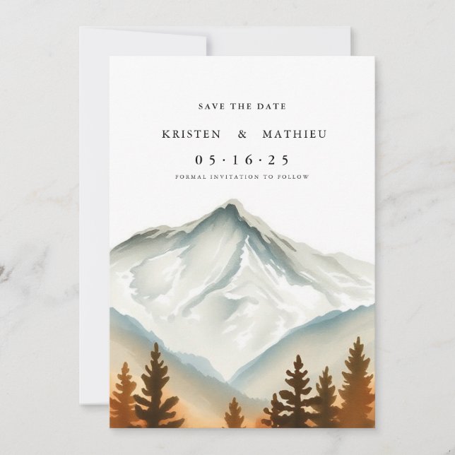 Bohemischer bearbeitbarer Berg Save The Date (Vorderseite)