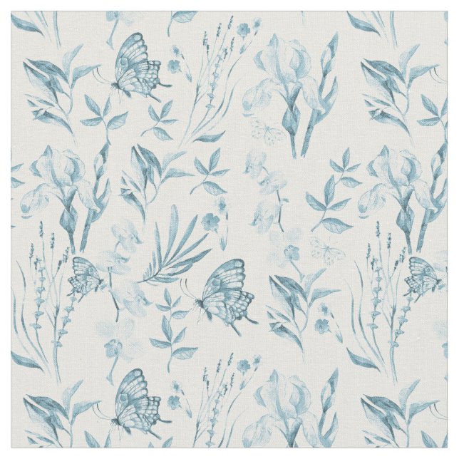 Bohemischer blauer Vintager Pastellschmetterling Stoff (Nahaufnahme)