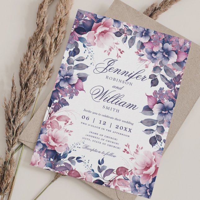 Bohemischer Blumenlavender Lila Wedding w/QR UAWG Einladung (Bohemian Floral Lavender Purple Wedding w/ QR RSVP Invitation)