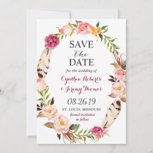 Bohemischer Blumenschreath Feather Boho Save the D Date