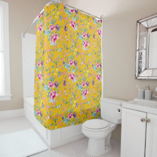 Bohemischer Chic Floral & Butterfly Senf Gelb Duschvorhang