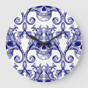 Bohemischer Damast, Totenkopf nahtloses Ornament. Große Wanduhr