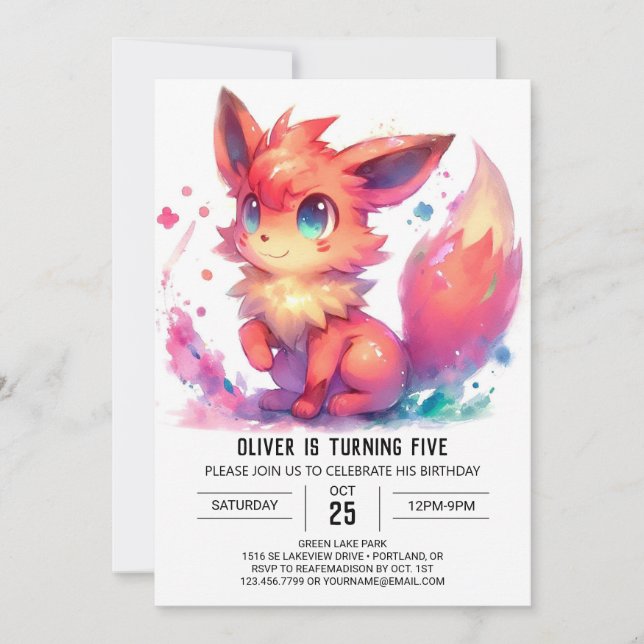 Bohemischer digitaler Fox Geburtstag Einladung (Vorderseite)