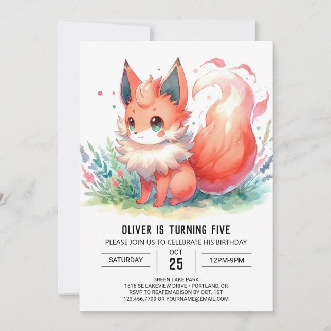 Bohemischer digitaler Fox Geburtstag Einladung (Vorderseite)
