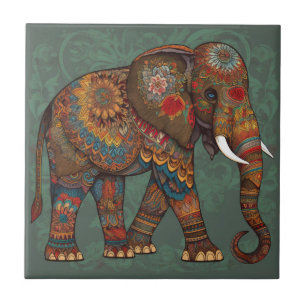 Bohemischer Elefant mit dekorativer Kunstkeramikfl Fliese