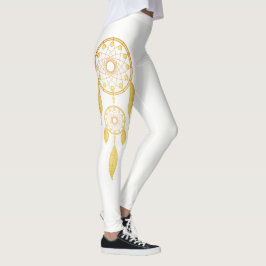 Bohemischer goldener Feder-Traum-Fänger Leggings