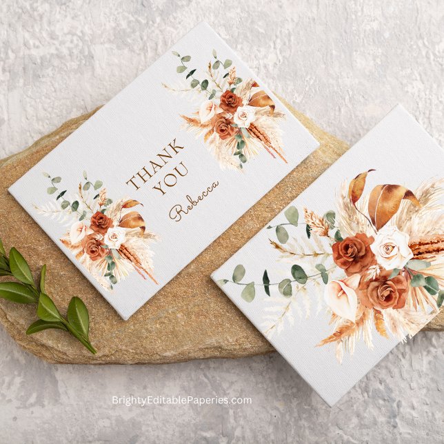 Bohemischer Herbst Elegance Dankeskarte (Express heartfelt thanks with our Bohemian Autumn Elegance Bright Terracotta Minimal Thank You Card.)