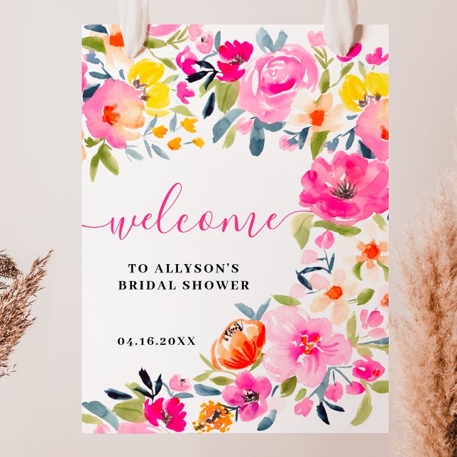 Bohemischer herzlicher Begrüßungsgeschmack in flor Poster (Bohemian bold floral watercolor bridal welcome poster)