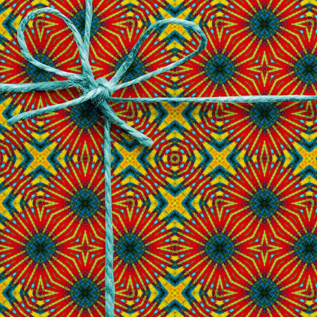 Bohemischer Hippie Red Blue Yellow Cooler Ethnic-T Geschenkpapier (Von Creator hochgeladen)