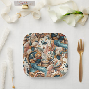 Bohemischer Mix aus aquamarinem Magenta, lila auf  Pappteller