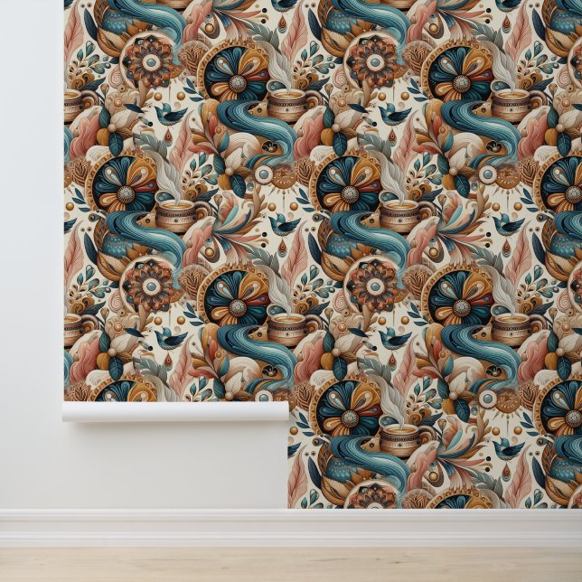 Bohemischer Mix aus aquamarinem Magenta, lila auf  Tapete (Anwendung)