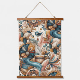 Bohemischer Mix aus aquamarinem Magenta, lila auf  Wandteppich Mit Holzrahmen