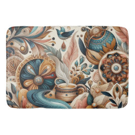 Bohemischer Mix aus aquamarinen, magentafarbenen, Badematte